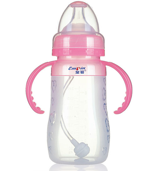 皇嬰寬口硅膠自動奶瓶240ml粉色