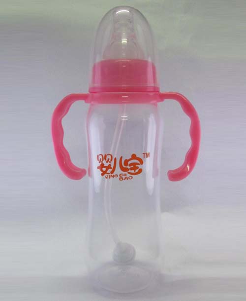 yinge寶250ML標(biāo)口徑弧形自動手柄奶瓶粉色