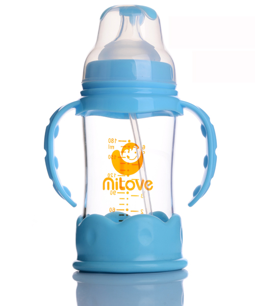 米愛180ML防爆玻璃手把吸管奶瓶