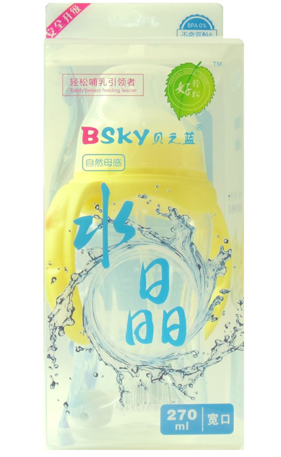 貝之藍寬口自動母感水晶奶瓶270ml金黃