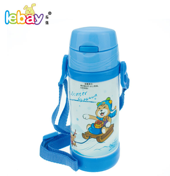 樂(lè)蓓藍(lán)色標(biāo)口卡通實(shí)用保溫水杯