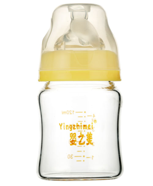 嬰之美寬口晶鉆玻璃奶瓶120ML黃色