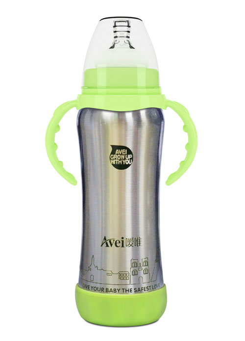 噯唯寬口徑帶柄自動(dòng)不銹鋼保溫奶瓶(240ml)