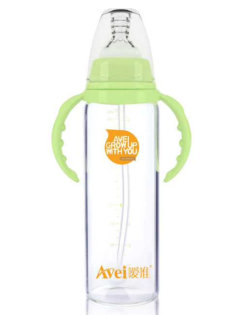 噯唯標(biāo)準(zhǔn)口徑帶柄自動高硼硅玻璃奶瓶(250ml)