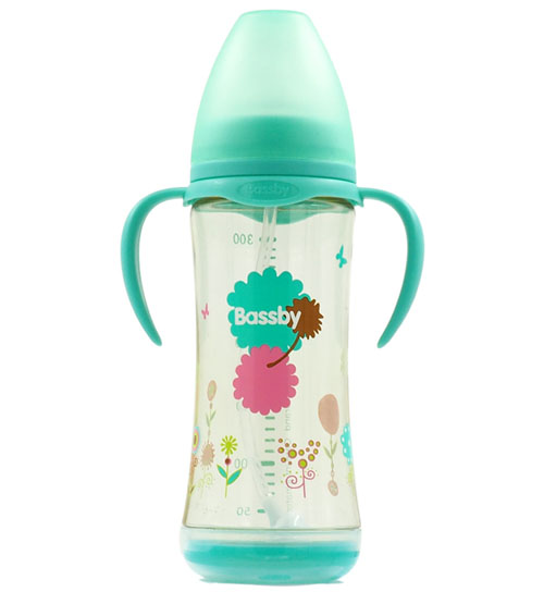 貝斯比寬口弧形PPSU感溫自動(dòng)奶瓶300ml綠色