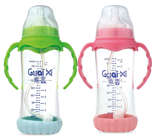 乖喜寬口徑高硼硅帶底座感溫有耳自動(dòng)奶瓶260ML G2041
