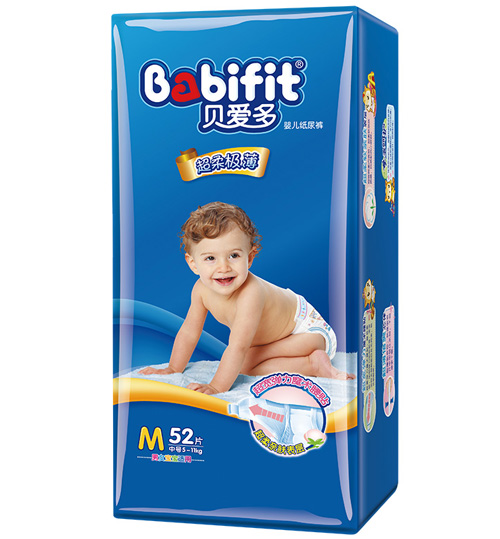 貝愛(ài)多超柔極薄紙尿褲M碼52片大包裝