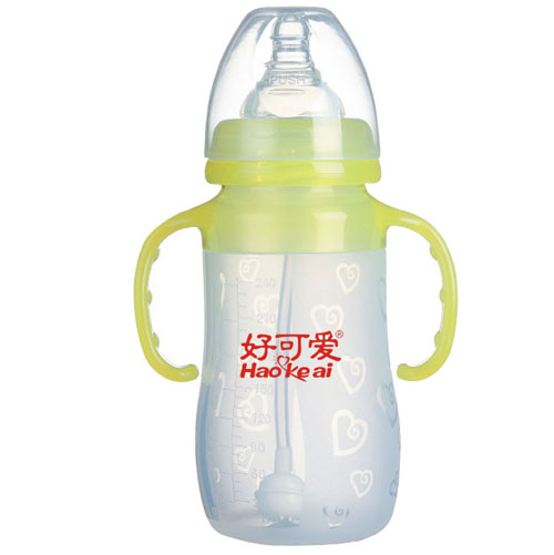 好可愛雙柄自動(dòng)吸管寬口弧形硅膠奶瓶240ml