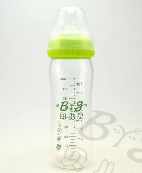 貝兒高寬口徑玻璃奶瓶240ml正面