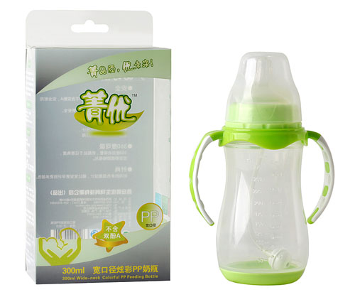 菁優(yōu)寬口徑炫彩PP奶瓶300ml綠色