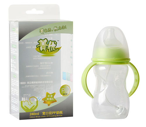 菁優(yōu)寬口徑PP奶瓶240ml綠色