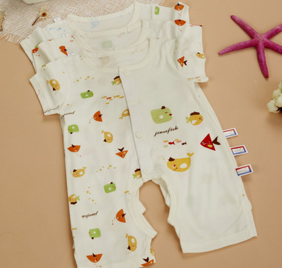 金色小魚(yú)蘆薈纖維單面小魚(yú)短袖開(kāi)檔哈衣