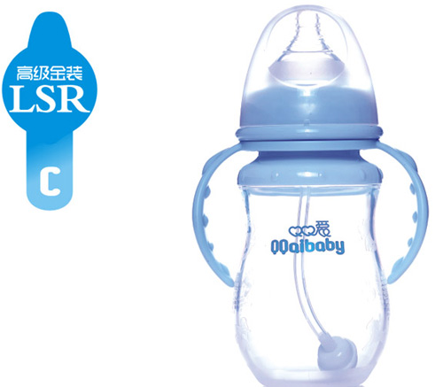 Q0愛(ài)寬口徑雙柄弧形自動(dòng)硅膠奶瓶270ML