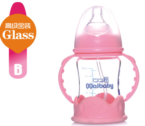 Q0愛(ài)寬口徑雙柄防爆晶鉆玻璃奶瓶150ML1