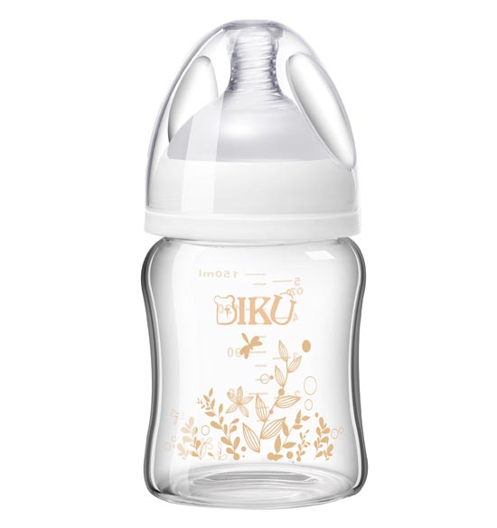 比酷熊yingye無手柄玻璃奶瓶白色