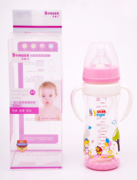 尚yinge寬口雙層玻璃奶瓶220ML粉色