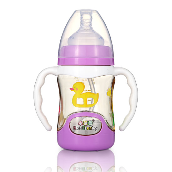 小孩國寬口扣底自動(dòng)PPSU安全奶瓶180ML紫色