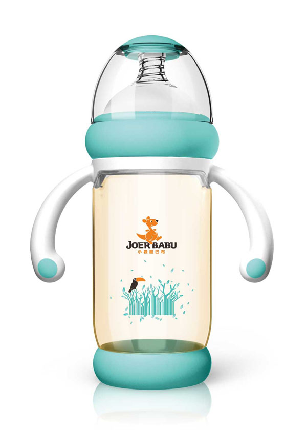 小袋鼠巴布PPSU防燙自動(dòng)寬口奶瓶240ml藍(lán)色