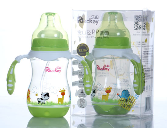樂(lè)起寬口徑PP奶瓶240ml綠色