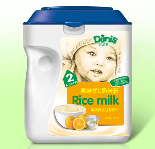 達尼斯香橙核桃果維優(yōu)C奶米粉2段