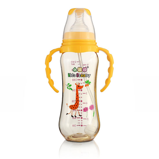 小孩國標(biāo)口弧形自動PPSU安全奶瓶240ML黃色