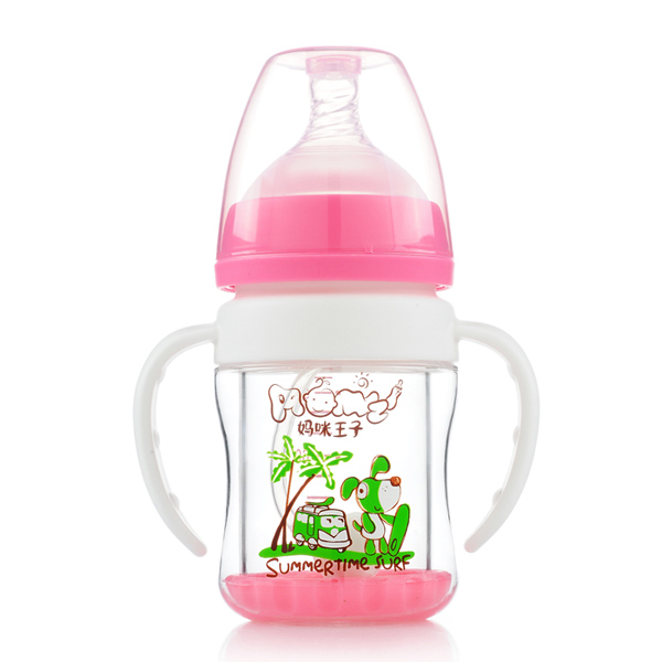 媽咪王子防爆晶鉆玻璃寬口120ml自動(dòng)吸奶瓶 粉色色