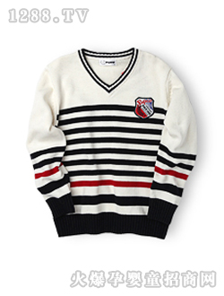 小豬班納白色男童V領毛衫