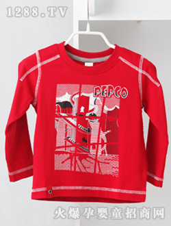 小豬班納紅色圓領(lǐng)長袖針織衫