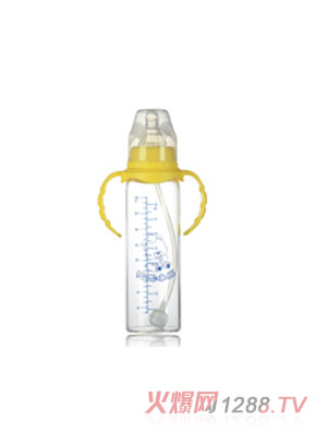 哈尼小熊標(biāo)準(zhǔn)口徑直身雙柄自動(dòng)晶鉆玻璃奶瓶（盒裝）