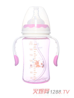 媽咪樹(shù)噴硅膠寬口高硼硅玻璃奶瓶210ml