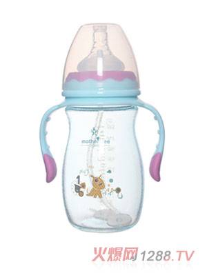 媽咪樹噴硅膠寬口高硼硅玻璃奶瓶240ml