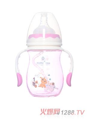 媽咪樹噴硅膠寬口高硼硅玻璃奶瓶180ml