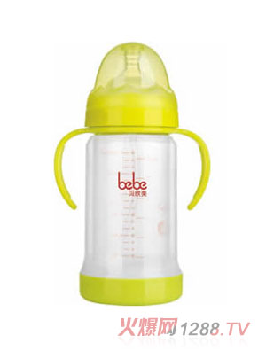 貝欣美寬口晶鉆防爆玻璃有柄自動奶瓶bb-0306