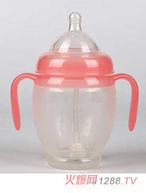 亨特貝貝廣口硅膠奶瓶180ml帶手把