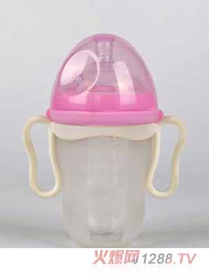 亨特貝貝超寬口硅膠奶瓶250ml帶手柄紅色