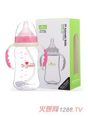 格林博士寬口PP自動奶瓶300ML紅色