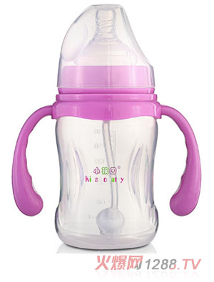 小孩國寬口自動(dòng)柳葉形PP奶瓶180ML紫色