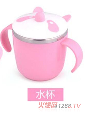美特美熊貓餐具 粉白配水杯