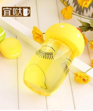 宜噠防爆玻璃水杯蘑菇蓋大肚杯耐熱黃色